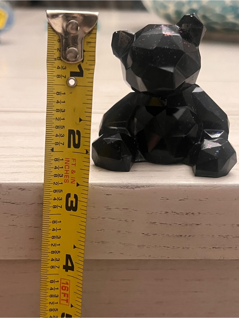 Handmade Geometric Black Bear Figurine with Sparkles - Picture 5 of 6